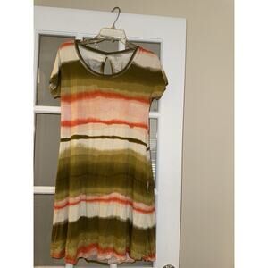 Cato Women’s Tie Dye Orange Green Shirt Dress boho S/S Small Tie Back